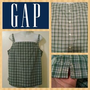 Gap Green/White Plaid Back Button Cami Top XL